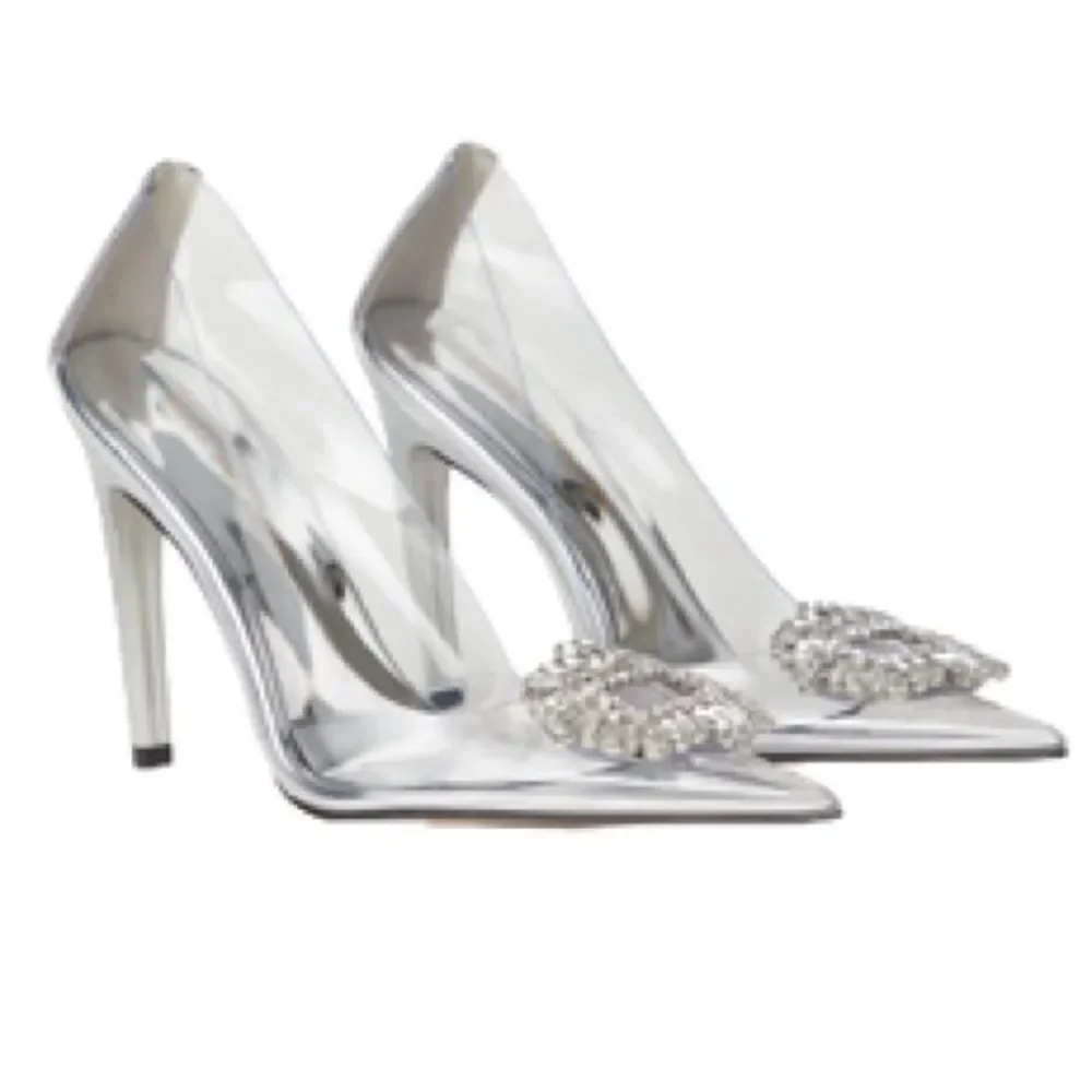 New GOOD AMERICAN CLEAR Silver Heels - Picture 1 of 13